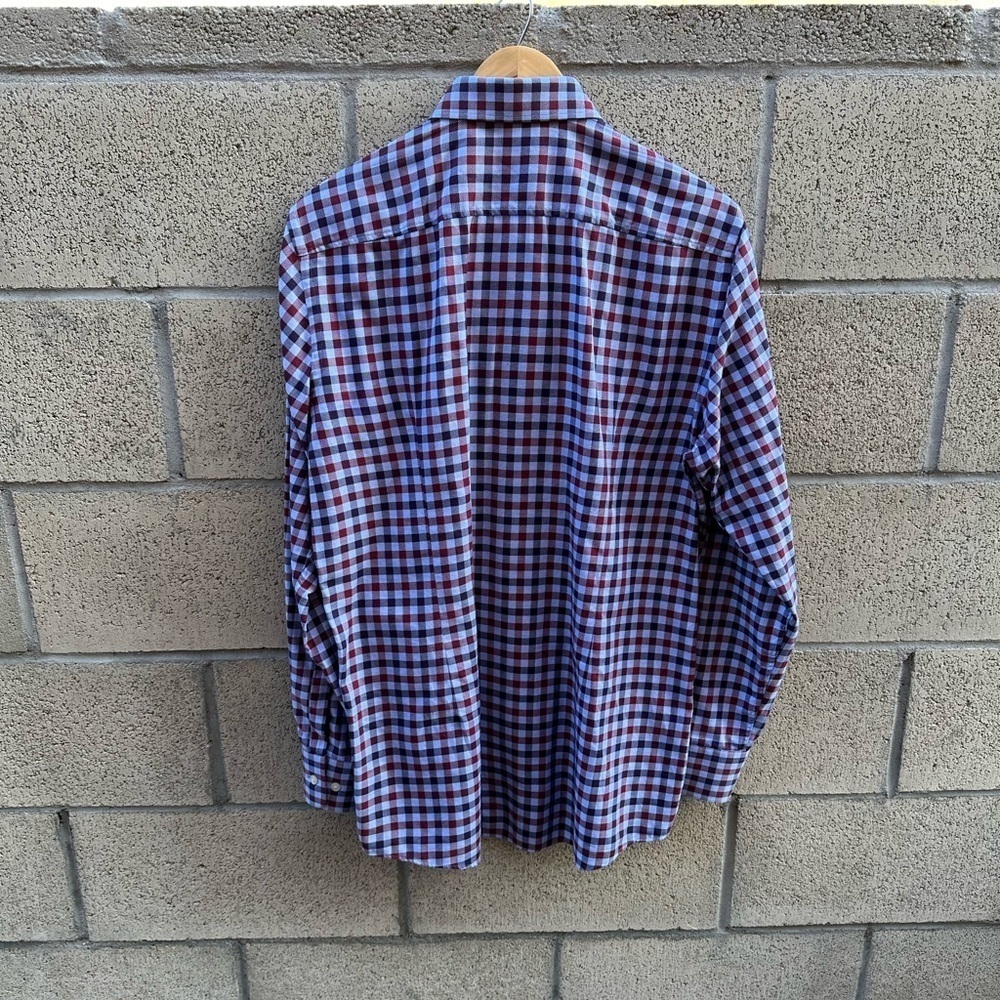 Hugo Boss Sharp Fit Checkered Dress Shirt Red/Blue Men's Size 15 1/2 - Picture 4 of 5